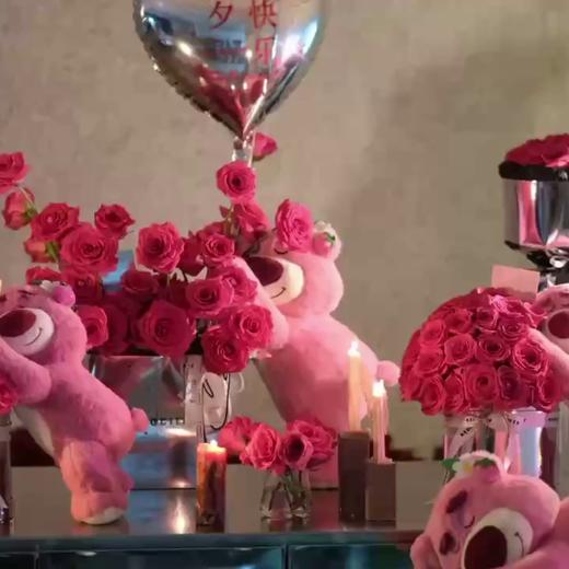 七夕新款草莓熊趴趴熊抱抱桶鲜花礼盒创意公仔迪士尼正版授权草莓熊爬姿功能毛绒 50*18*38 商品图1