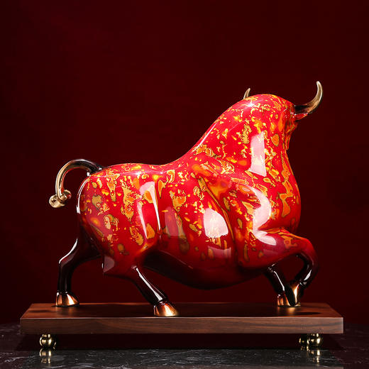 E-YM-FK167 彩铜大漆工艺 纯铜摆件运势牛（220*100*190） 商品图2