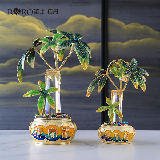 罗比罗丹珐琅彩工艺聚宝盆发财树摆件客厅办公室招财摆件开业礼品罗比罗丹 珐琅发财树 （20*14.5*26CM）开业礼 礼品 商品图1