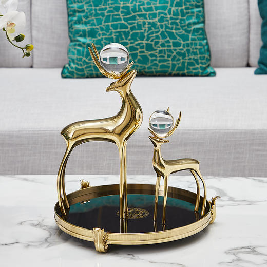 纯铜鹿摆件现代轻奢客厅电视柜酒柜水晶球鹿办公桌书房招财装饰品 商品图3