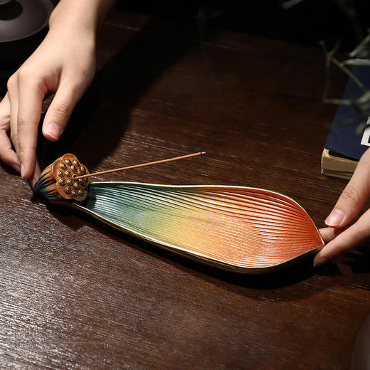 新中式黄铜香插线香托盘香炉香座香薰炉摆件禅意茶道创意家用室内 月销 0纯铜莲花香插 商品图3