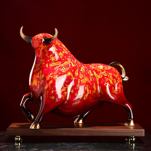 E-YM-FK167 彩铜大漆工艺 纯铜摆件运势牛（220*100*190） 商品图1