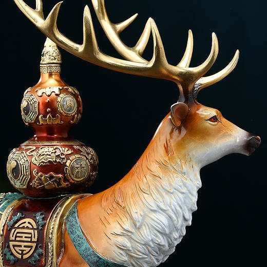 福禄双全铜鹿摆件葫芦寿桃客厅玄关装饰工艺品送长辈生日祝寿礼物福寿（招财））铜鹿 彩铜工艺小号 商品图5