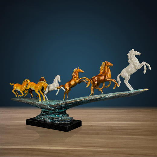 优邸骏马奔腾铜摆件新中式原创工艺品家具装饰店铺办公室开业礼品八马 骏马奔腾(小) 优邸纯铜热着色 商品图2