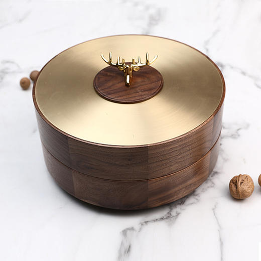 黑胡桃木轻奢带盖纯铜多层创意收纳干果盒零食水果盘客厅茶几家用 商品图4