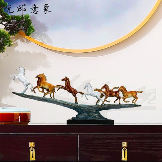 优邸骏马奔腾铜摆件新中式原创工艺品家具装饰店铺办公室开业礼品八马 骏马奔腾(小) 优邸纯铜热着色 商品图1