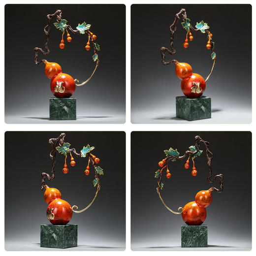 纯铜五福临门葫芦摆件客厅书房办公室玄关新中式摆件新婚贺礼乔迁贺礼 商品图3