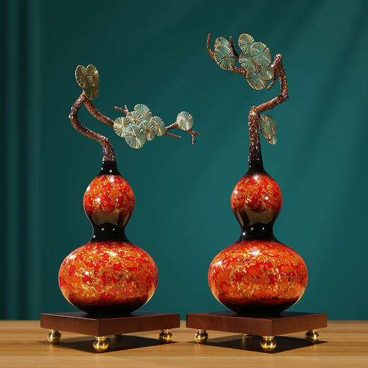 纯铜大漆工艺葫芦摆件客厅书房办公室玄关新中式摆件新婚贺礼乔迁贺礼 商品图2
