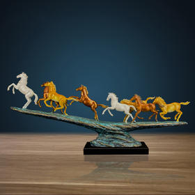 优邸骏马奔腾铜摆件新中式原创工艺品家具装饰店铺办公室开业礼品八马 骏马奔腾(小) 优邸纯铜热着色