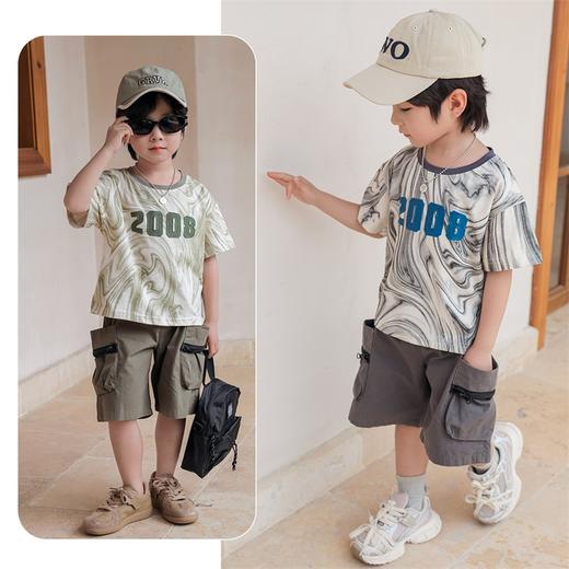 贝贝怡男童短袖套装夏装中童宝宝衣服儿童t恤两件套232T2616
 商品图2