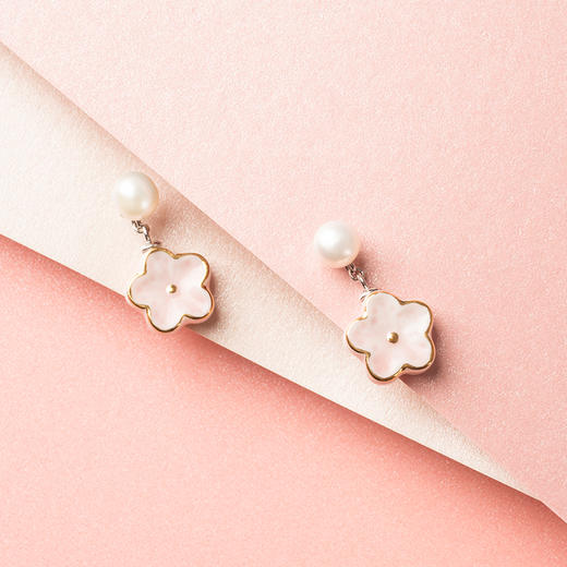 凡华造物桃之夭夭925银耳钉女气质高级珍珠耳环小众设计感耳饰爱情花语桃之夭夭925银珍珠耳钉（短款） 商品图4