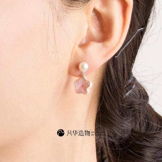 凡华造物桃之夭夭925银耳钉女气质高级珍珠耳环小众设计感耳饰爱情花语桃之夭夭925银珍珠耳钉（短款） 商品图2