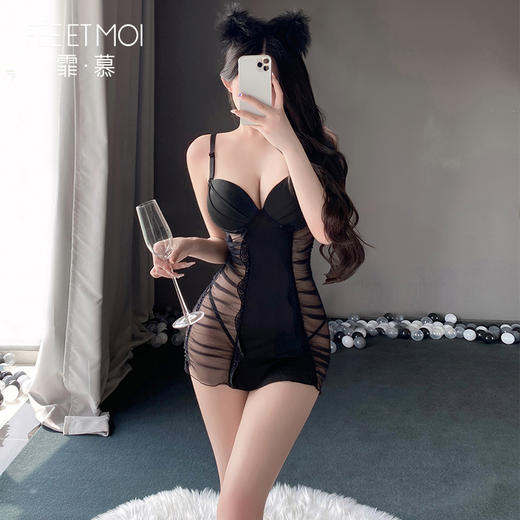 【情趣内衣】霏慕情趣内衣性感透视网纱吊带睡裙胸垫聚拢套装一件代发女5167 商品图0