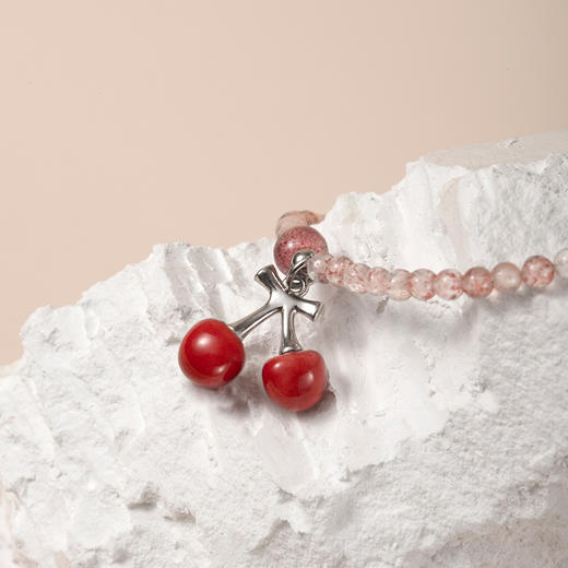 凡华造物草莓晶手链女夏粉水晶小众设计原创七夕礼物高级感首饰 樱桃手链 商品图4