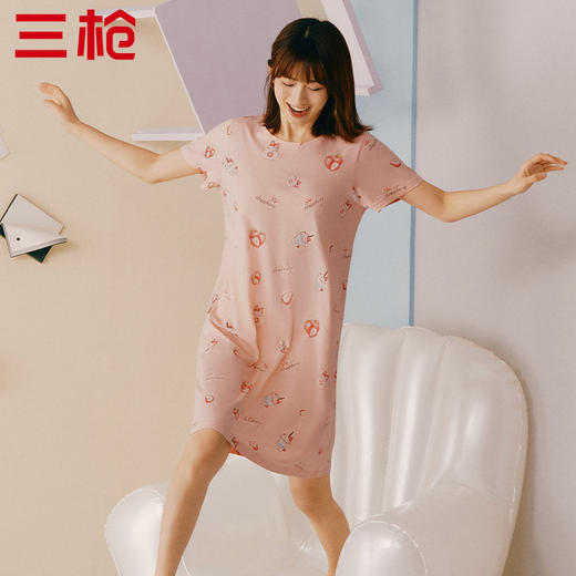 Threegun三枪 【水柔棉】圆领短袖女士家居裙睡裙-70478A011 商品图5