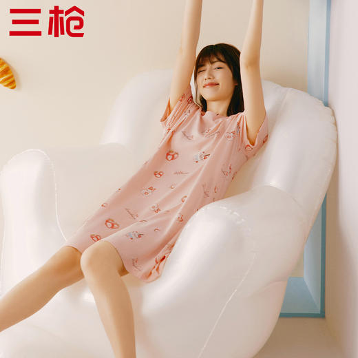 Threegun三枪 【水柔棉】圆领短袖女士家居裙睡裙-70478A011 商品图6