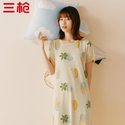 Threegun三枪 【水柔棉】圆领短袖女士家居裙睡裙-70478A011 商品图0