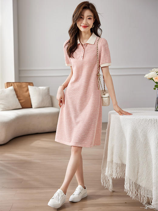 【专属特价】熙世界多巴胺穿搭小香风POLO领连衣裙女短袖气质A字裙2024夏款 商品图1