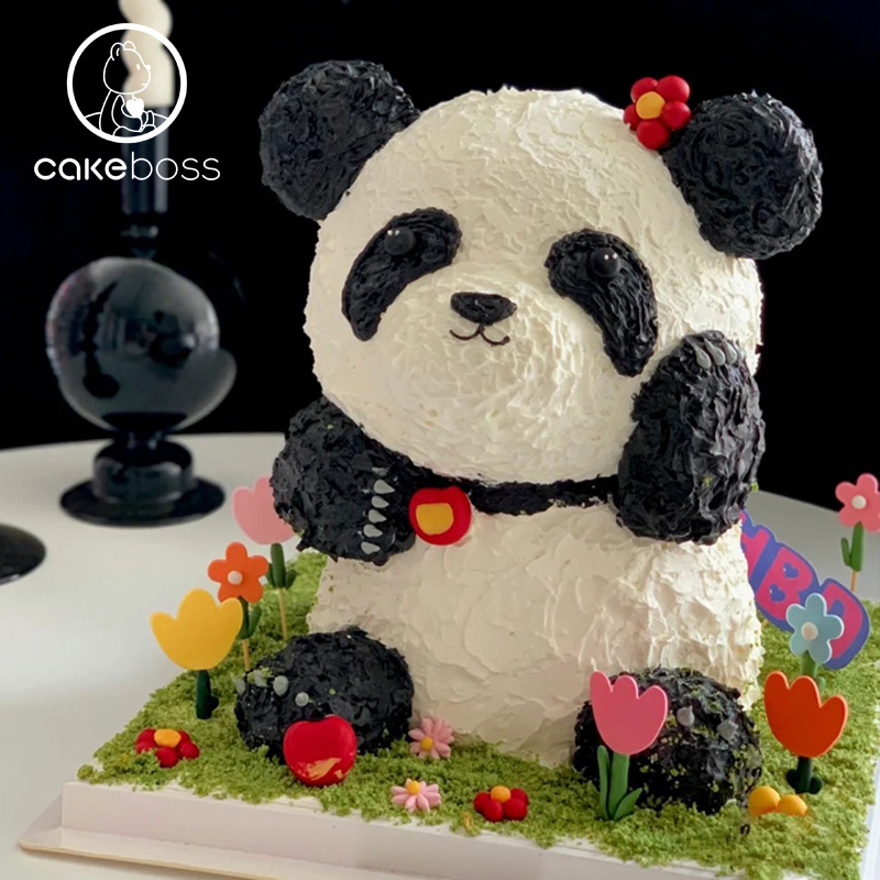 【私人订制】可爱花花熊猫 水果奶油生日蛋糕