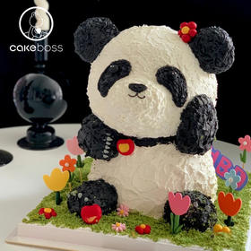 【私人订制】可爱花花熊猫 水果奶油生日蛋糕