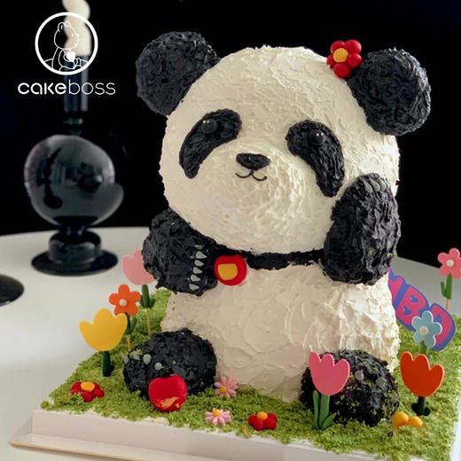 【私人订制】可爱花花熊猫 水果奶油生日蛋糕 商品图0