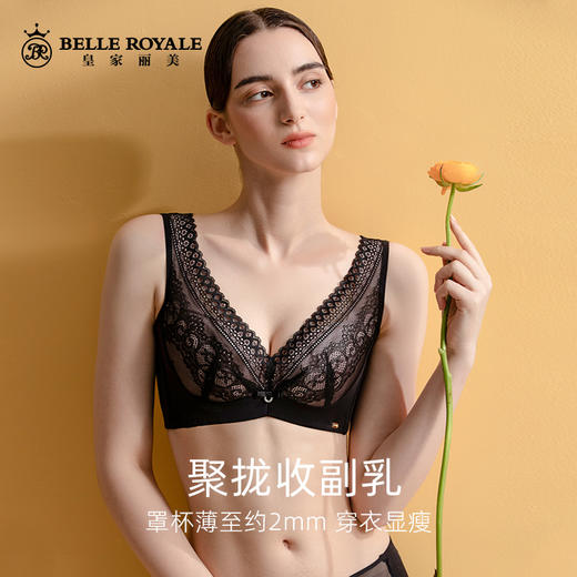 皇家丽美薄款记忆钛圈蕾丝调整型包容大码内衣大胸显小文胸WJ021-1 商品图0