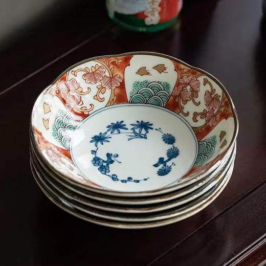 日本美浓烧宫廷风染锦松竹梅餐盘菜盘家用饭碗古伊万里染錦5入碗10.5*5.5cm 商品图8