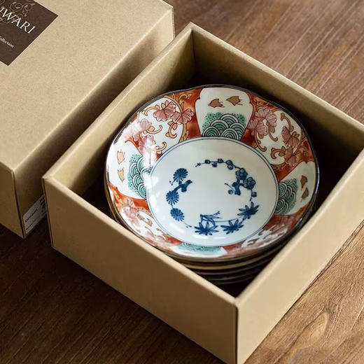 日本美浓烧宫廷风染锦松竹梅餐盘菜盘家用饭碗古伊万里染錦5入碗10.5*5.5cm 商品图9