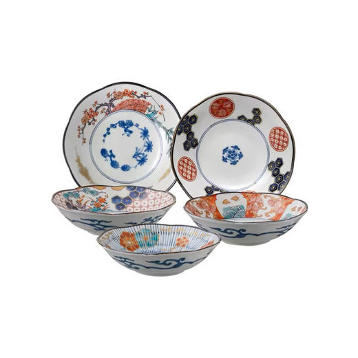 日本美浓烧宫廷风染锦松竹梅餐盘菜盘家用饭碗古伊万里染錦5入碗10.5*5.5cm 商品图2