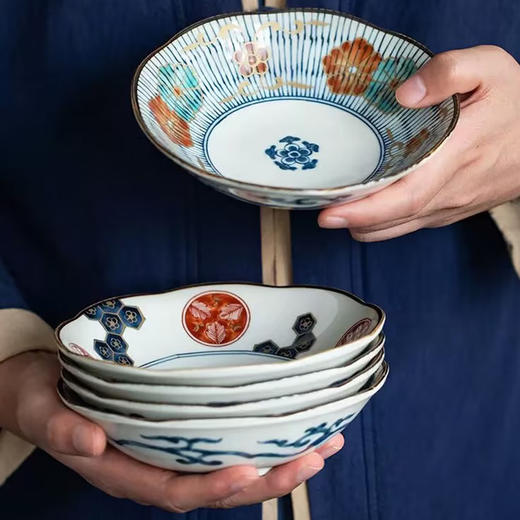 日本美浓烧宫廷风染锦松竹梅餐盘菜盘家用饭碗古伊万里染錦5入碗10.5*5.5cm 商品图5