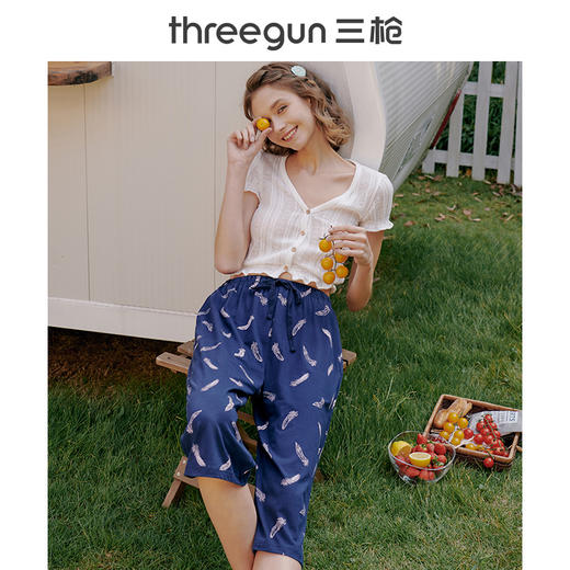 Threegun三枪 【舒肤棉】女士家居中裤睡裤-60802B911 商品图5