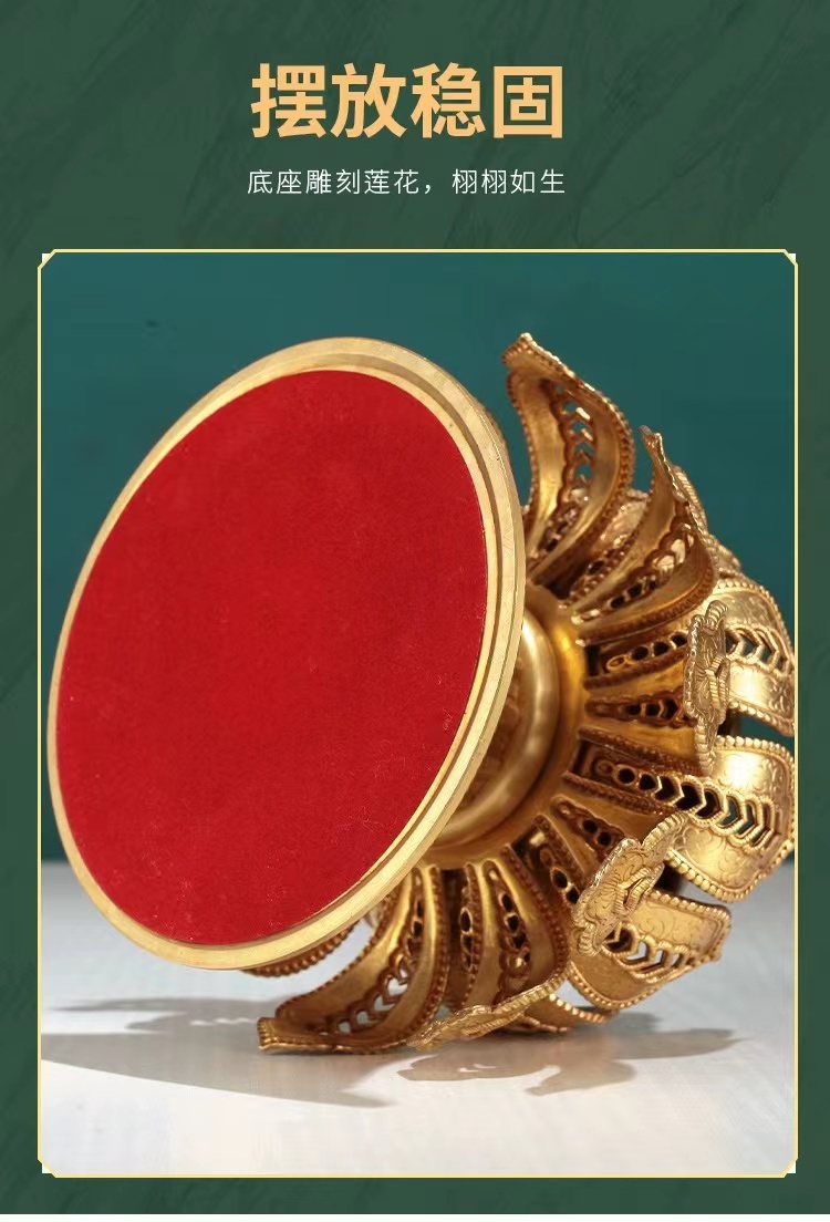 慧宝纯铜手摇转经轮 莲花底座藏佛堂供品佛教用品 大孔莲花双层底座