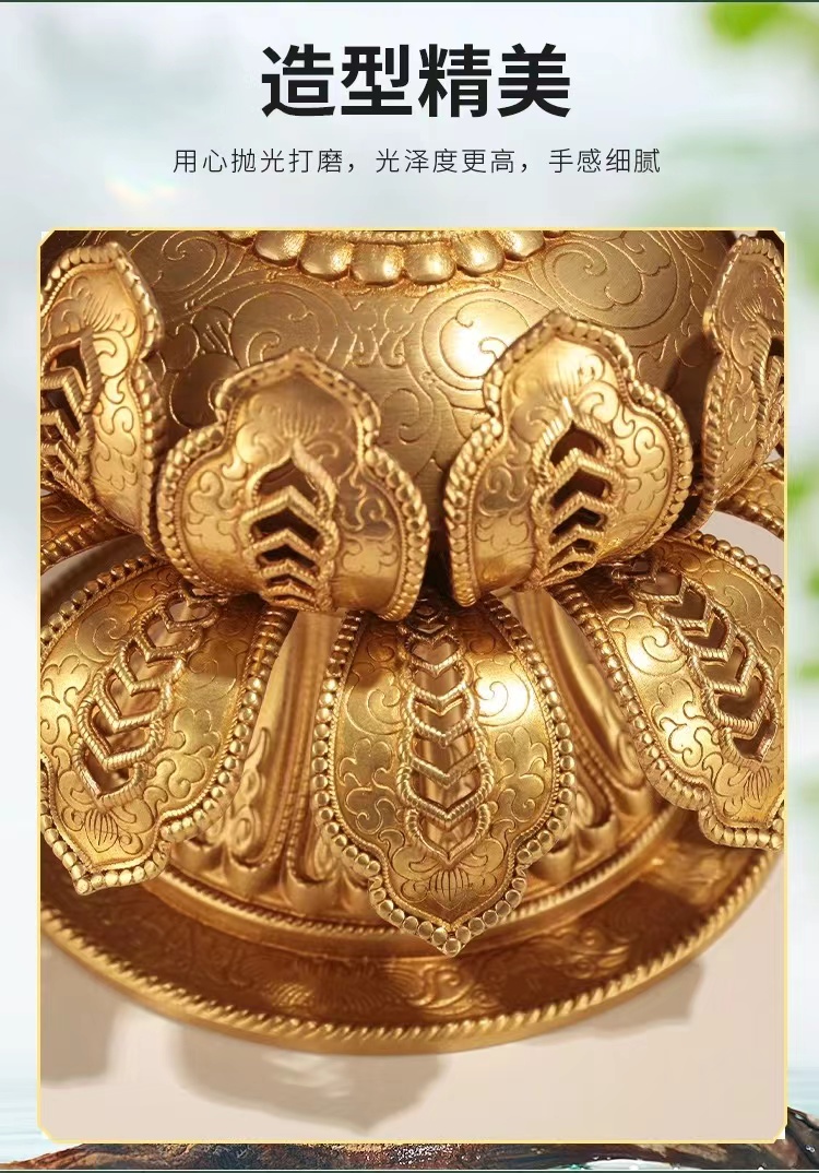 慧宝纯铜手摇转经轮 莲花底座藏佛堂供品佛教用品 大孔莲花双层底座
