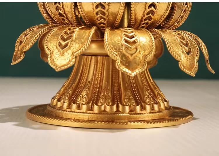 慧宝纯铜手摇转经轮 莲花底座藏佛堂供品佛教用品 大孔莲花双层底座