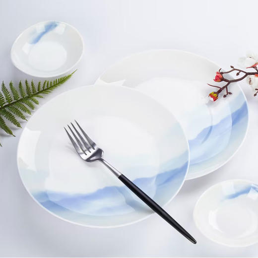 陶园梦 新中式家用釉中彩骨瓷餐具套装乔迁创意简约中国风 云间10人用42头 商品图2