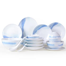 陶园梦 新中式家用釉中彩骨瓷餐具套装乔迁创意简约中国风 云间10人用42头