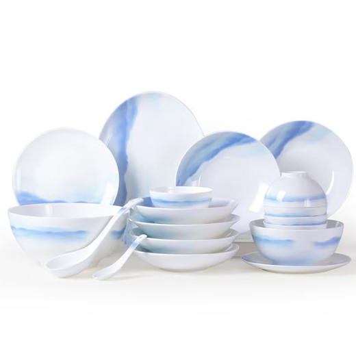 陶园梦 新中式家用釉中彩骨瓷餐具套装乔迁创意简约中国风 云间10人用42头 商品图0