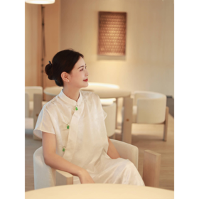 【抖音专属】改良旗袍连衣裙（23707306-皎白D577）