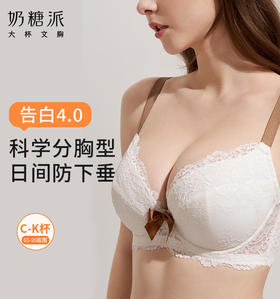 奶糖派大杯文胸告白分胸型4.0经典款撞色防下垂蕾丝上托大胸内衣
