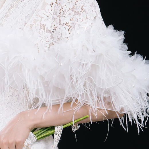 荷言HEYEN 楼台月 白色蕾丝设计感新娘旗袍高级定制 商品图3