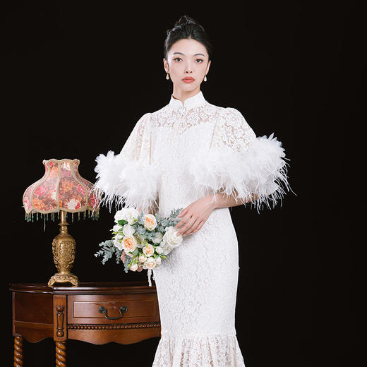 荷言HEYEN 楼台月 白色蕾丝设计感新娘旗袍高级定制 商品图1