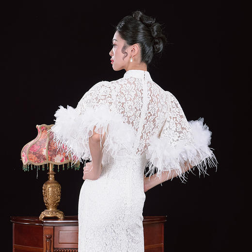 荷言HEYEN 楼台月 白色蕾丝设计感新娘旗袍高级定制 商品图2