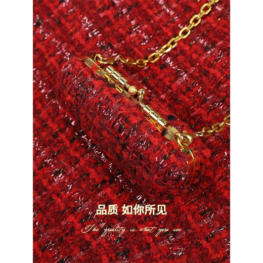 COCOBELLA假两件亮丝小香风花呢外套女精致裸领红色西装WL529 商品图3