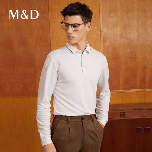MD名盾桑蚕丝长袖Polo衫男士秋冬季打底休闲商务爸爸装翻领t恤衫 商品图1