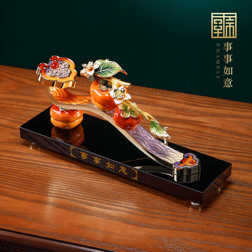 E-ZL-G-M916 珐琅彩事事如意摆件 黑水晶底座 商品图2