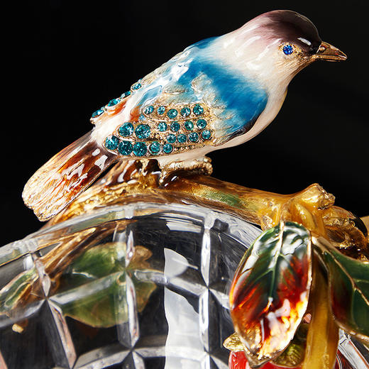 玻璃水晶果盘家用客厅高级酒店现代创意装饰品办公室茶几零食盘珐琅彩喜上眉梢果盘 商品图2