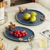 高级陶瓷果盘家用客厅茶几珐琅彩家荷万事兴欧式托盘轻奢高档中式珐琅彩蓝色圆托盘 商品缩略图5