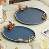 高级陶瓷果盘家用客厅茶几珐琅彩家荷万事兴欧式托盘轻奢高档中式珐琅彩蓝色圆托盘 商品缩略图3