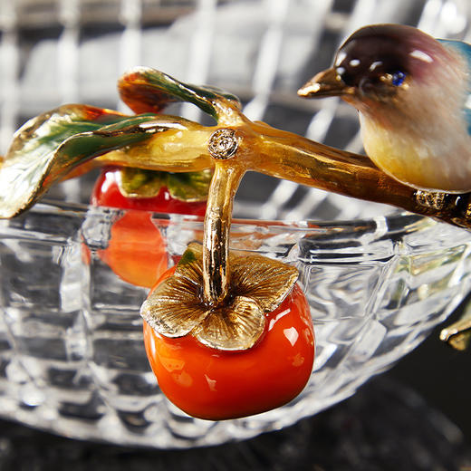 玻璃水晶果盘家用客厅高级酒店现代创意装饰品办公室茶几零食盘珐琅彩喜上眉梢果盘 商品图3