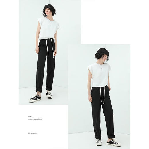 COCOBELLA撞色腰绳休闲凉爽工装裤女花苞腰哈伦裤NPA23 商品图4